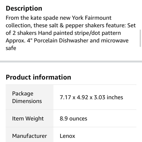 🧂NWT! KATE SPADE LENNOX SALT & PEPPER SHAKERS 🧂 - Picture 8 of 8